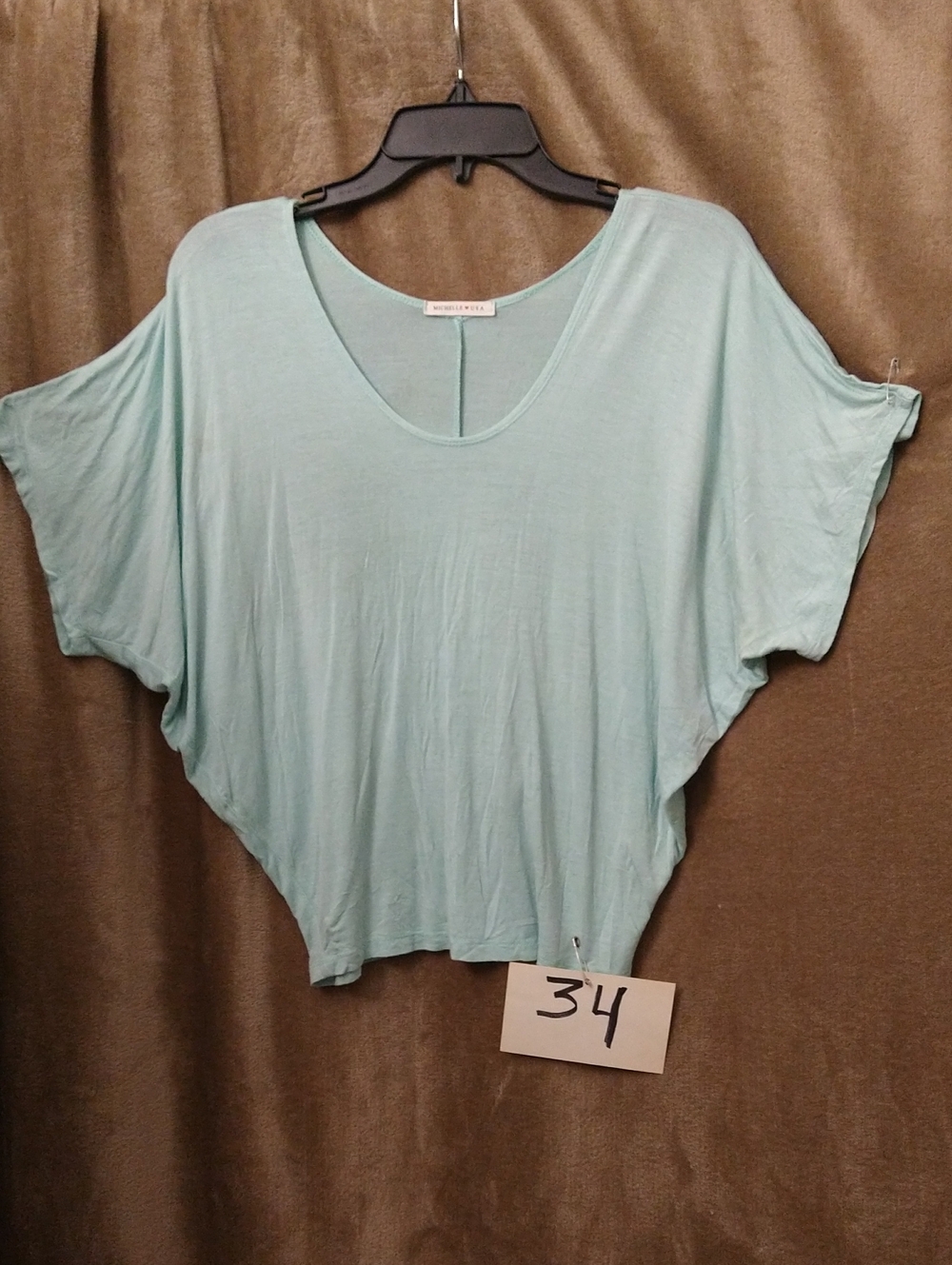 Michele Light Aqua Dolman Crop Top, Size Large
